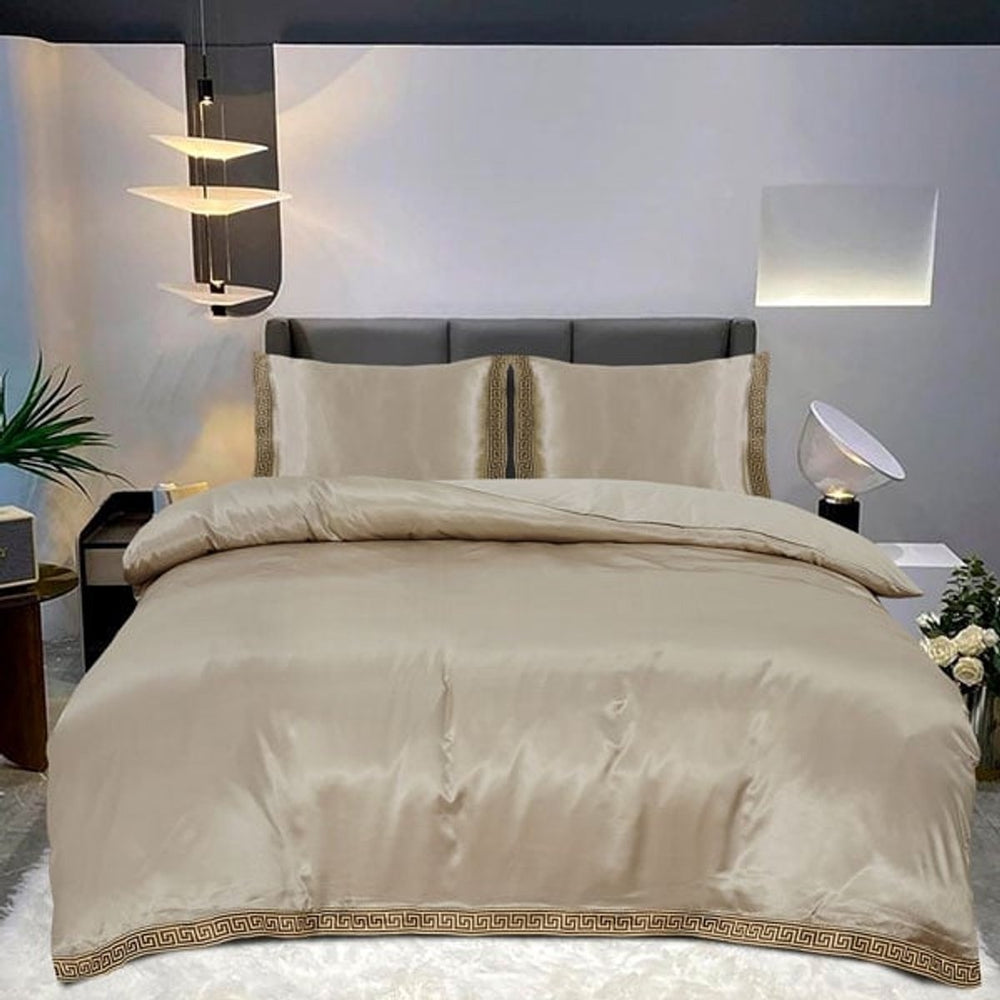 Glans satijn dekbedovertrek Lace - taupe - 1-persoons