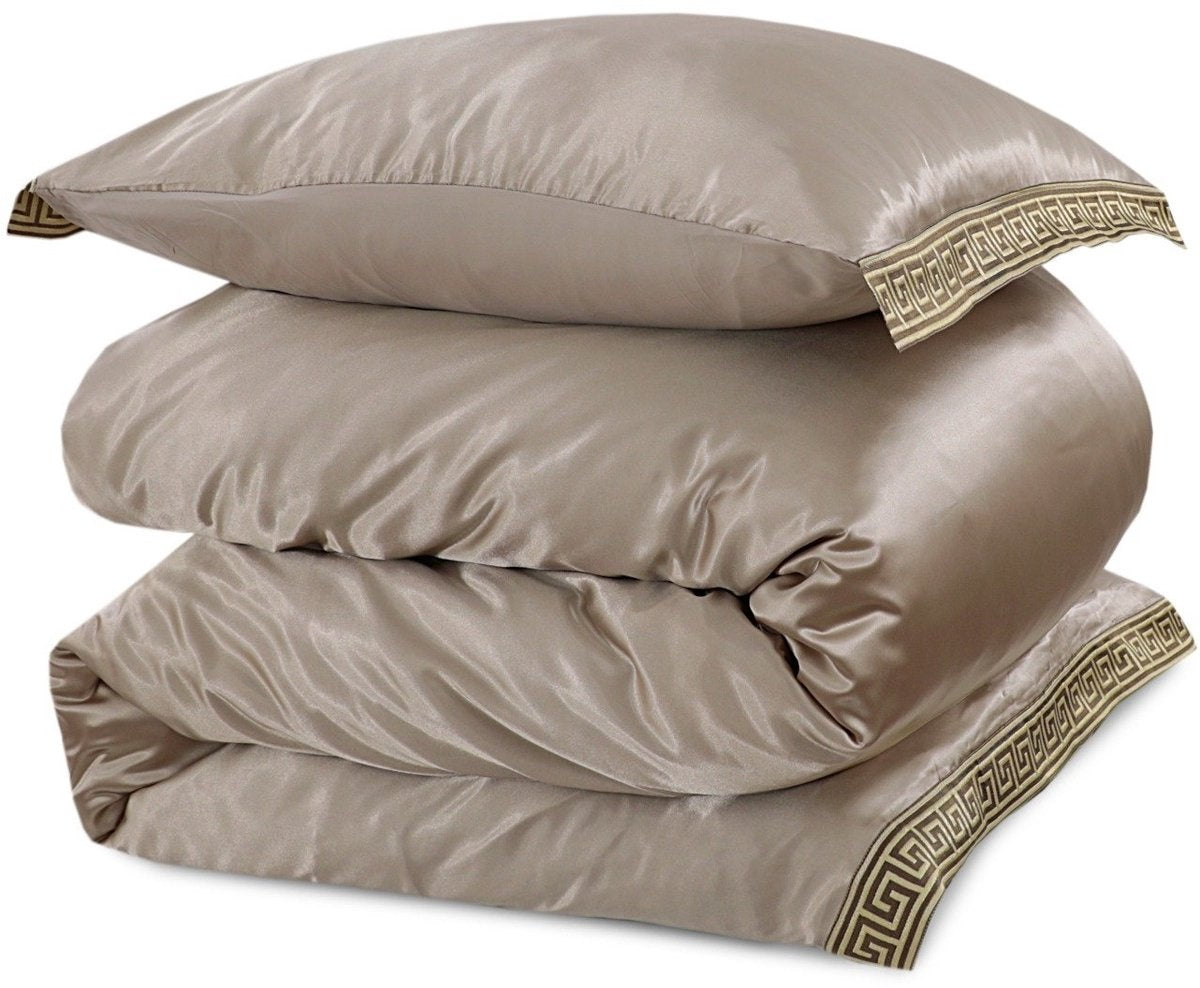 Glans satijn dekbedovertrek Lace - Taupe
