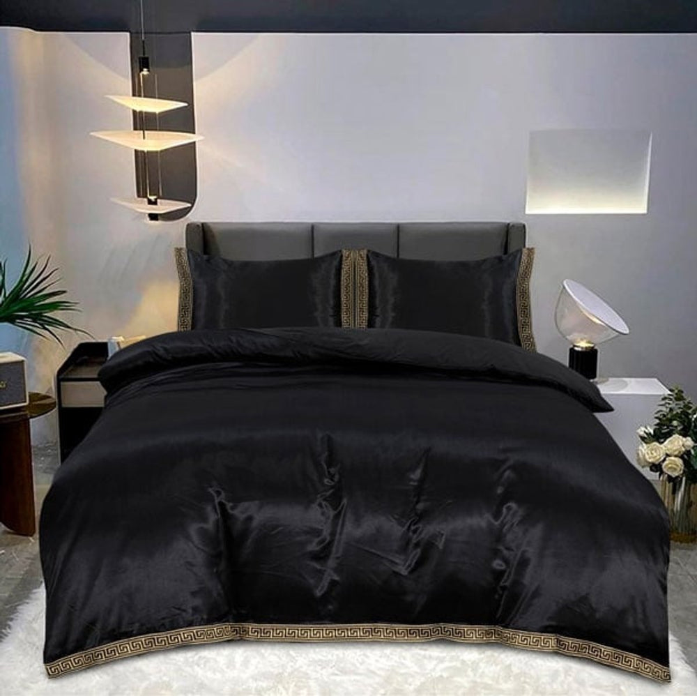 Glans satijn dekbedovertrek Lace - zwart