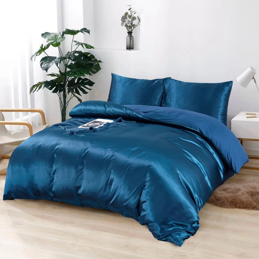 Glans satijn dekbedovertrek - petrol - 1-persoons