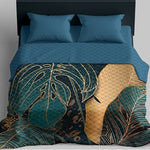 Bedsprei bladeren - Petrol  - 1-persoons (170x210 cm)