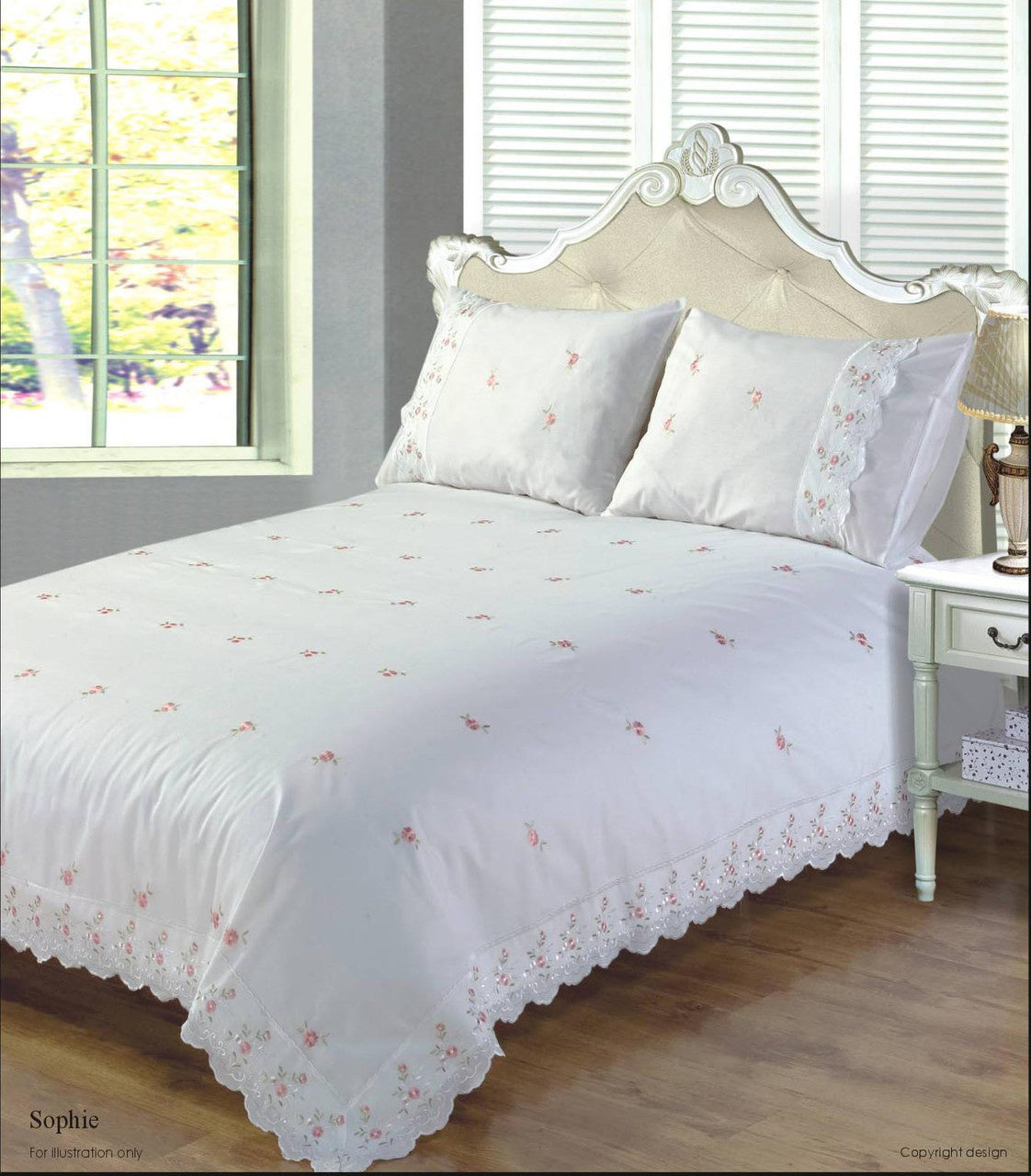 Polykatoen dekbedovertrek Embroidery flower - wit  - 1-persoons (135x200 + 50x75cm)