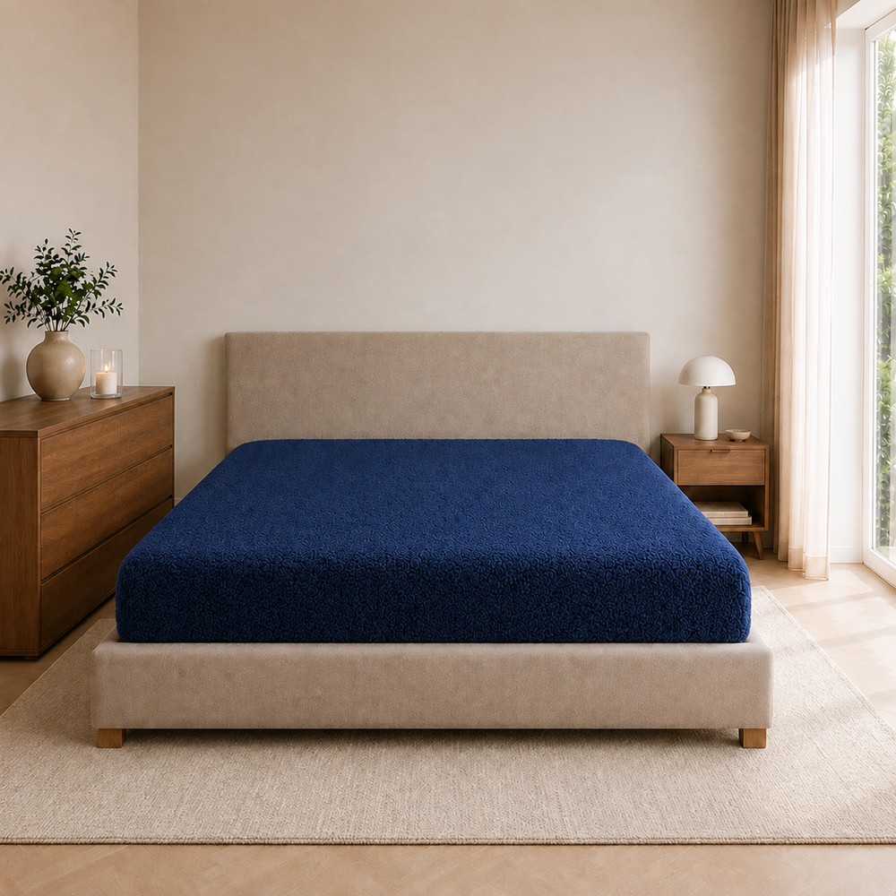 Teddy fleece hoeslaken - navy