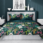 Katoen satijn dekbedovertrek bloemen petrol blauw - 1-persoons (140x200 + 70x80 cm)