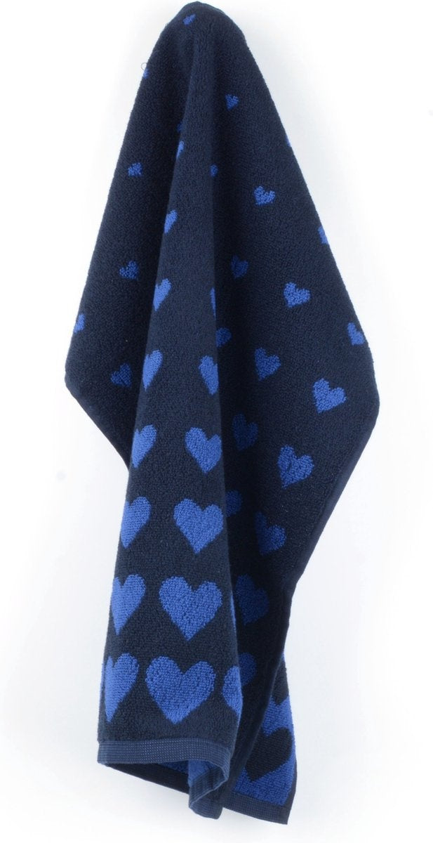 Handdoek Hartjes - Donkerblauw