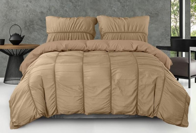 Dekbedovertrek Calais - taupe - microvezel - 1-persoons (140x220 + 60x70 cm)