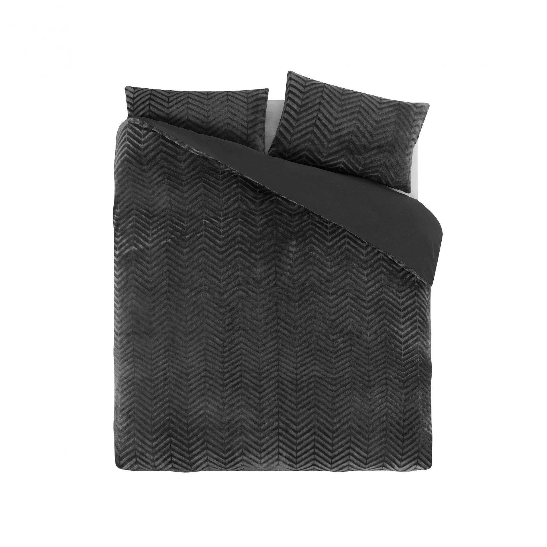 Teddy dekbedovertrek onderkant microvezel - Chevron - Antraciet