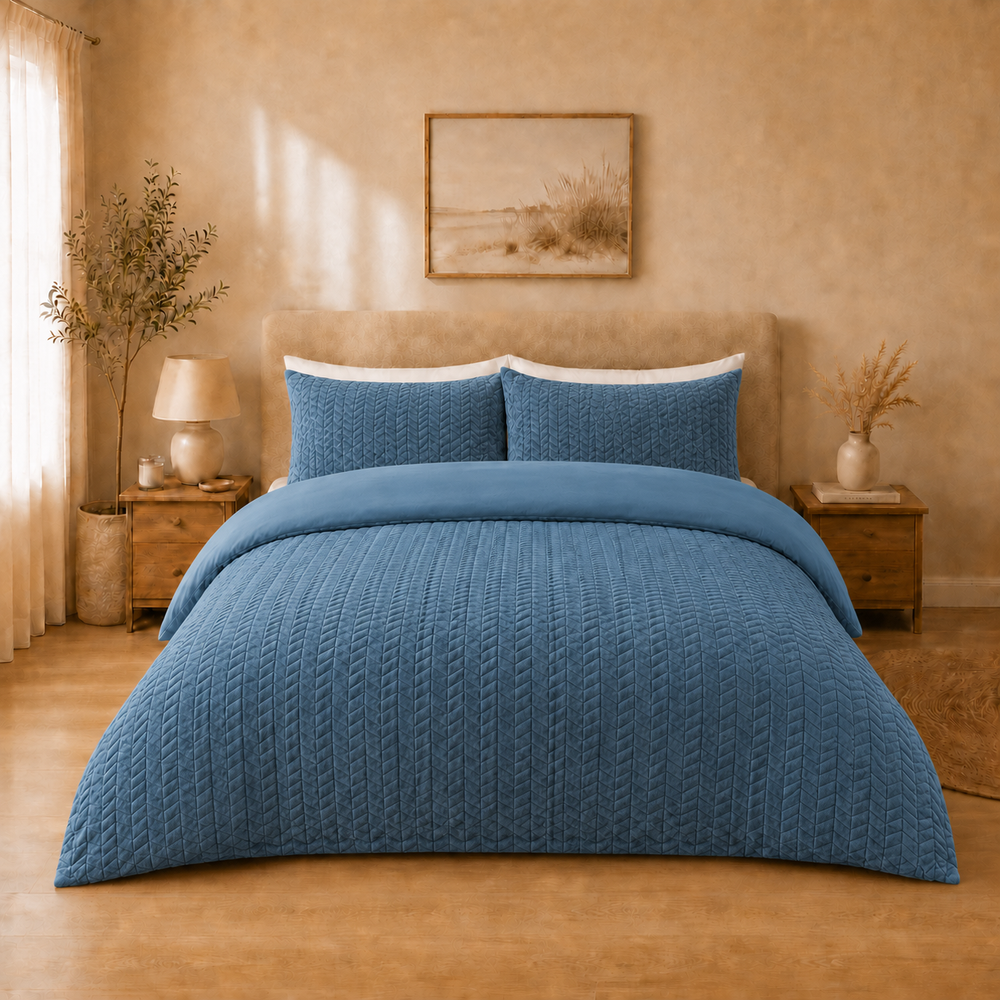 So Soft dekbedovertrek Chevron Teddy fleece - blauw