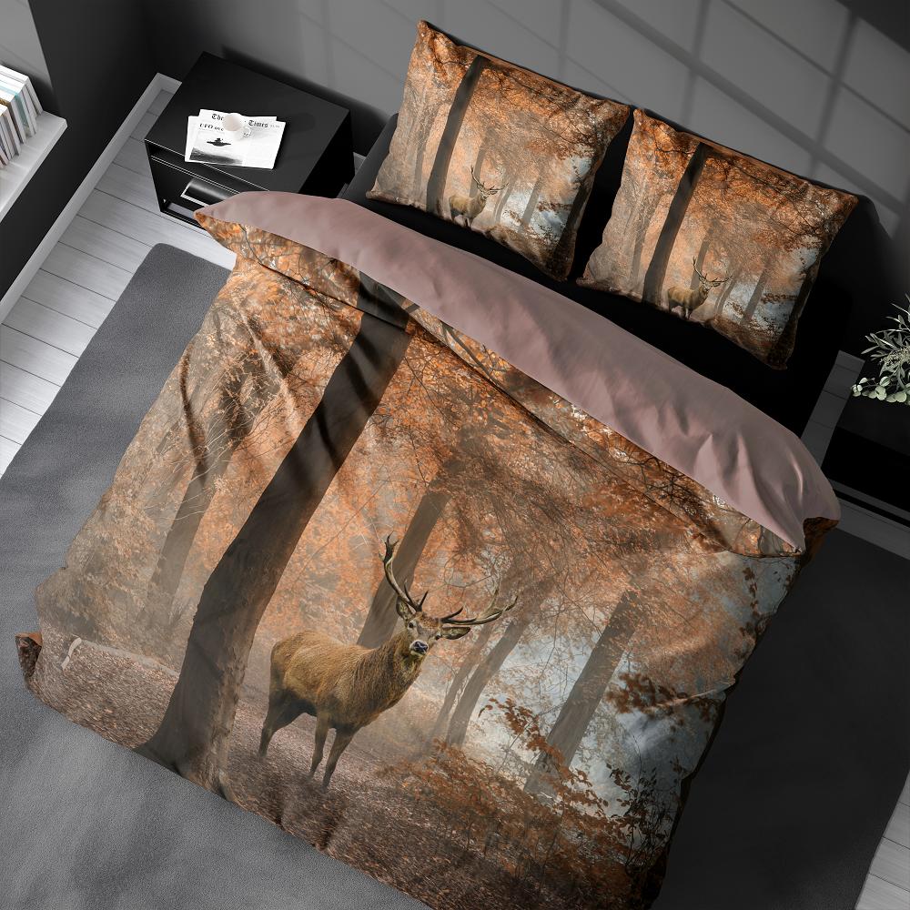 Katoen dekbedovertrek Autumn Deer - 2-persoons (200x220 + 2st. 60x70 cm)