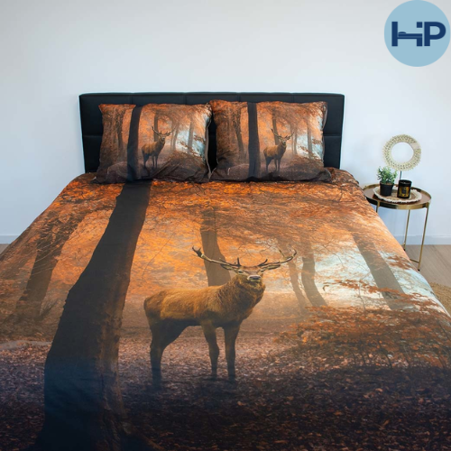 Katoen dekbedovertrek Autumn Deer - 2-persoons (200x220 + 2st. 60x70 cm)