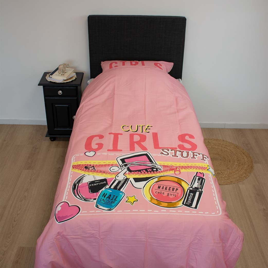 Kinderdekbedovertrek Cute girls - Katoen - 1-persoons (140x220 + 60x70 cm)