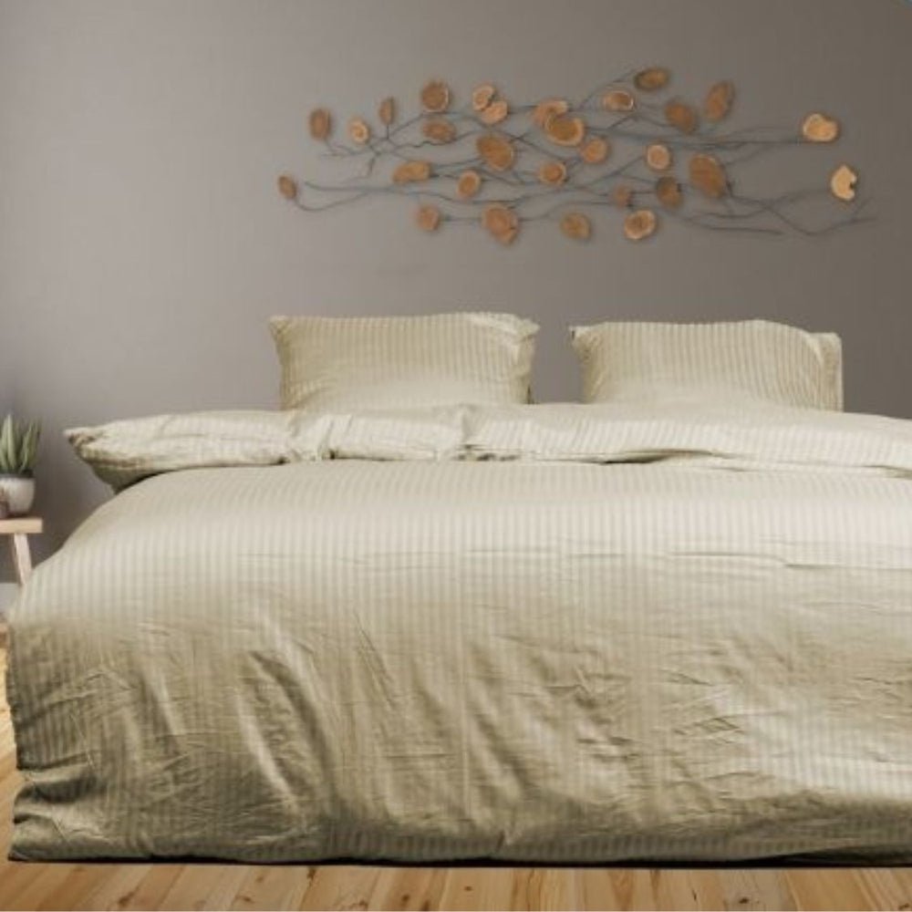 Hotelstreep dekbedovertrek - crème - katoensatijn