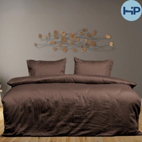 Hotelstreep dekbedovertrek - donkerbruin - katoensatijn - 1-persoons (140x220 + 60x70cm)
