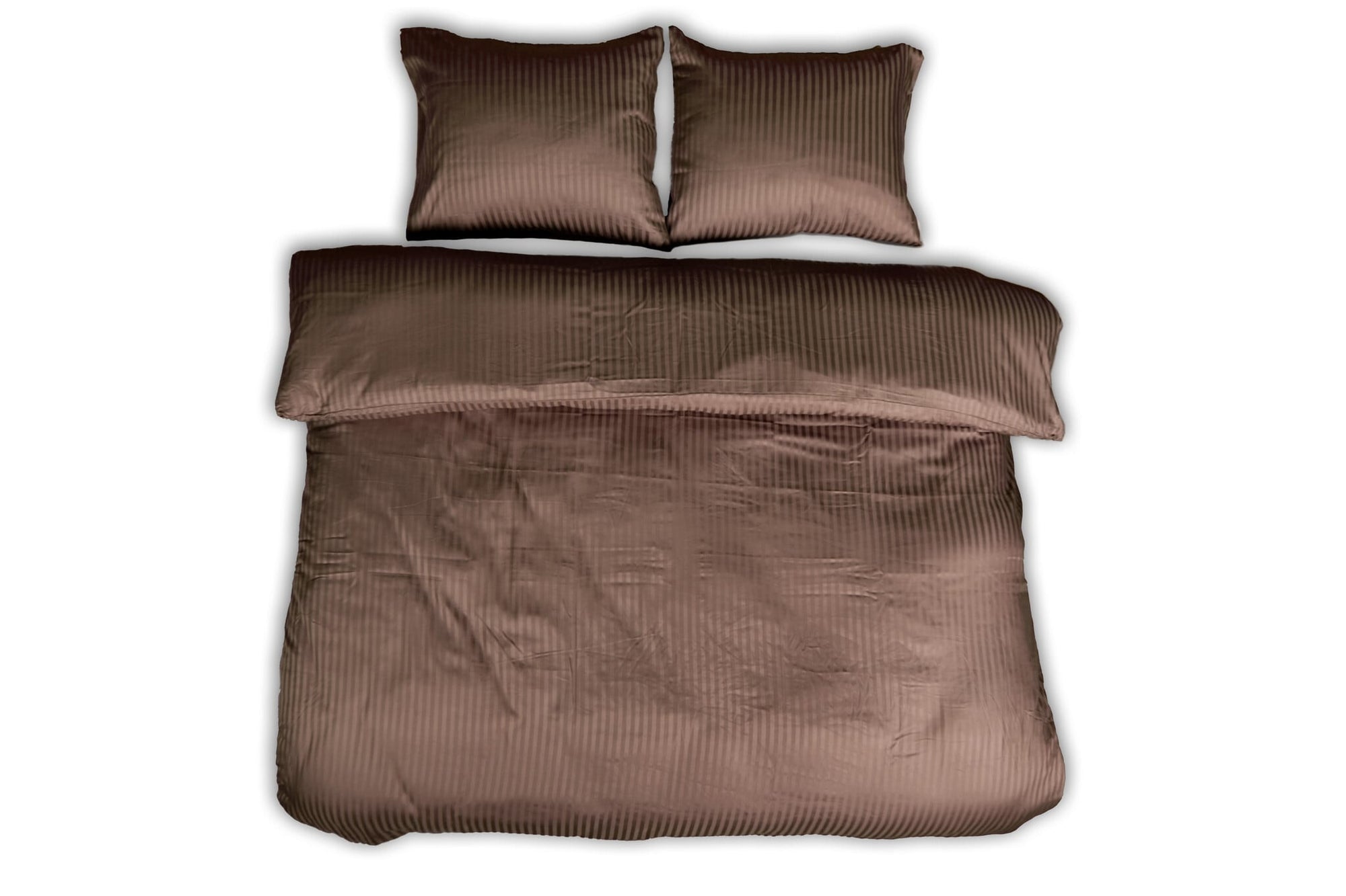 Hotelstreep dekbedovertrek - donkerbruin - katoensatijn - 1-persoons (140x220 + 60x70cm)