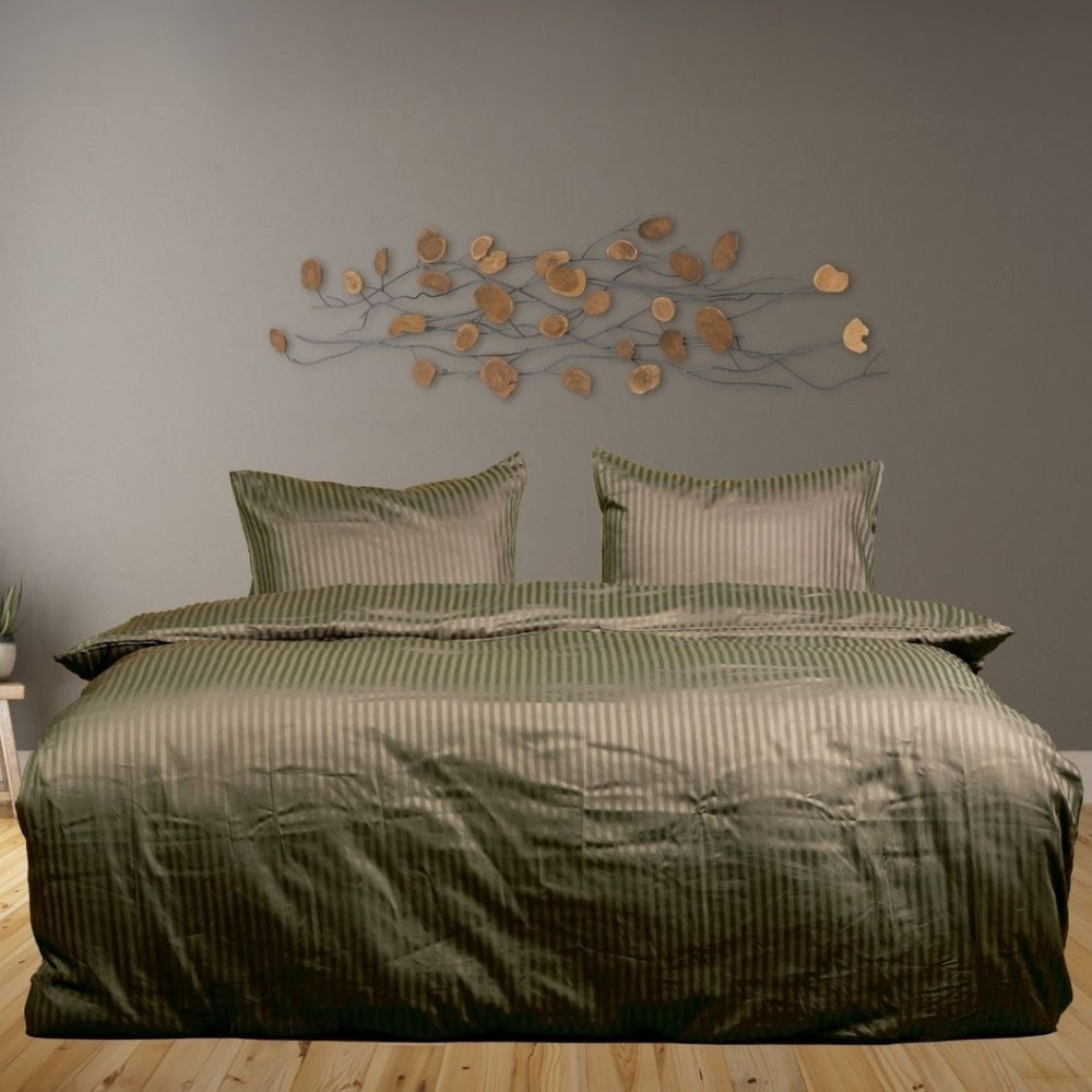 Hotelstreep dekbedovertrek - groen - katoen satijn - tweepersoons