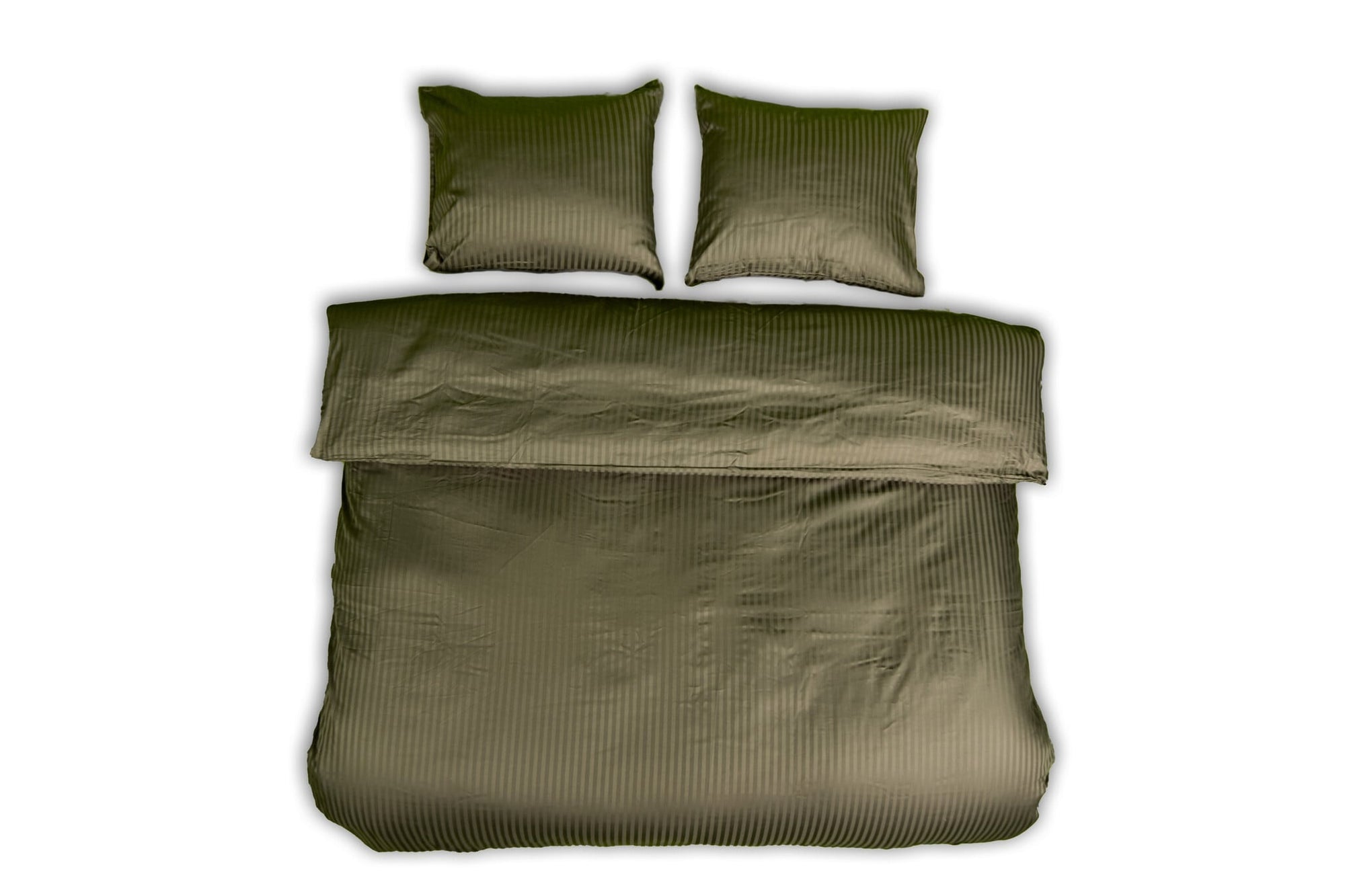 Hotelstreep dekbedovertrek - groen - katoen satijn (210TC) - 2-persoons (200x220 + 2st 60x70cm)