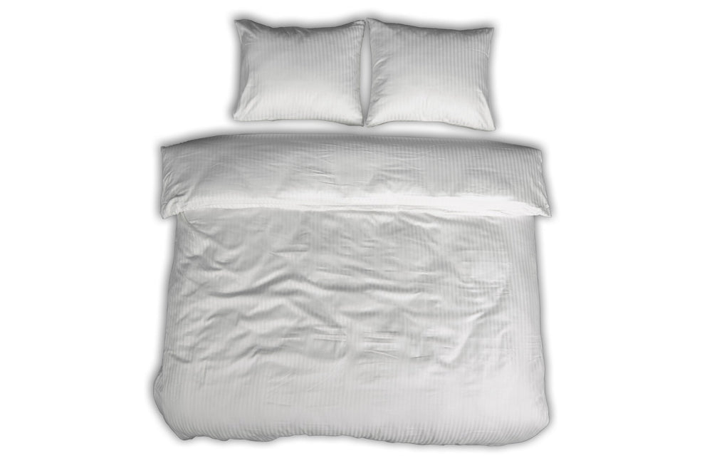 Hotelstreep dekbedovertrek - wit - katoensatijn