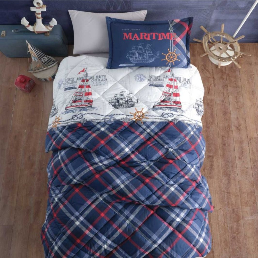 Katoen dekbedovertrek Maritime - blauw - katoen - 1-persoons (140x220 + 60x70 cm)