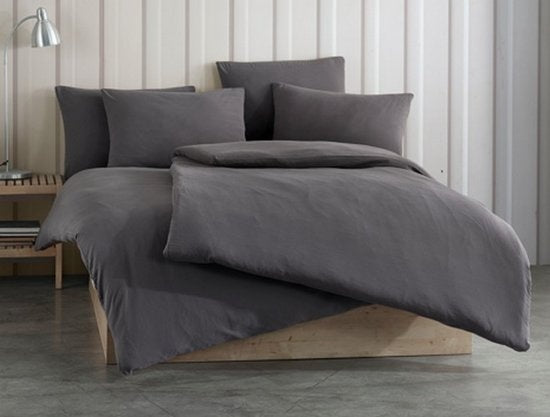 Decoware katoen dekbedovertrek Stone washed - antraciet - 1-persoons (140x220 + 60x70cm)