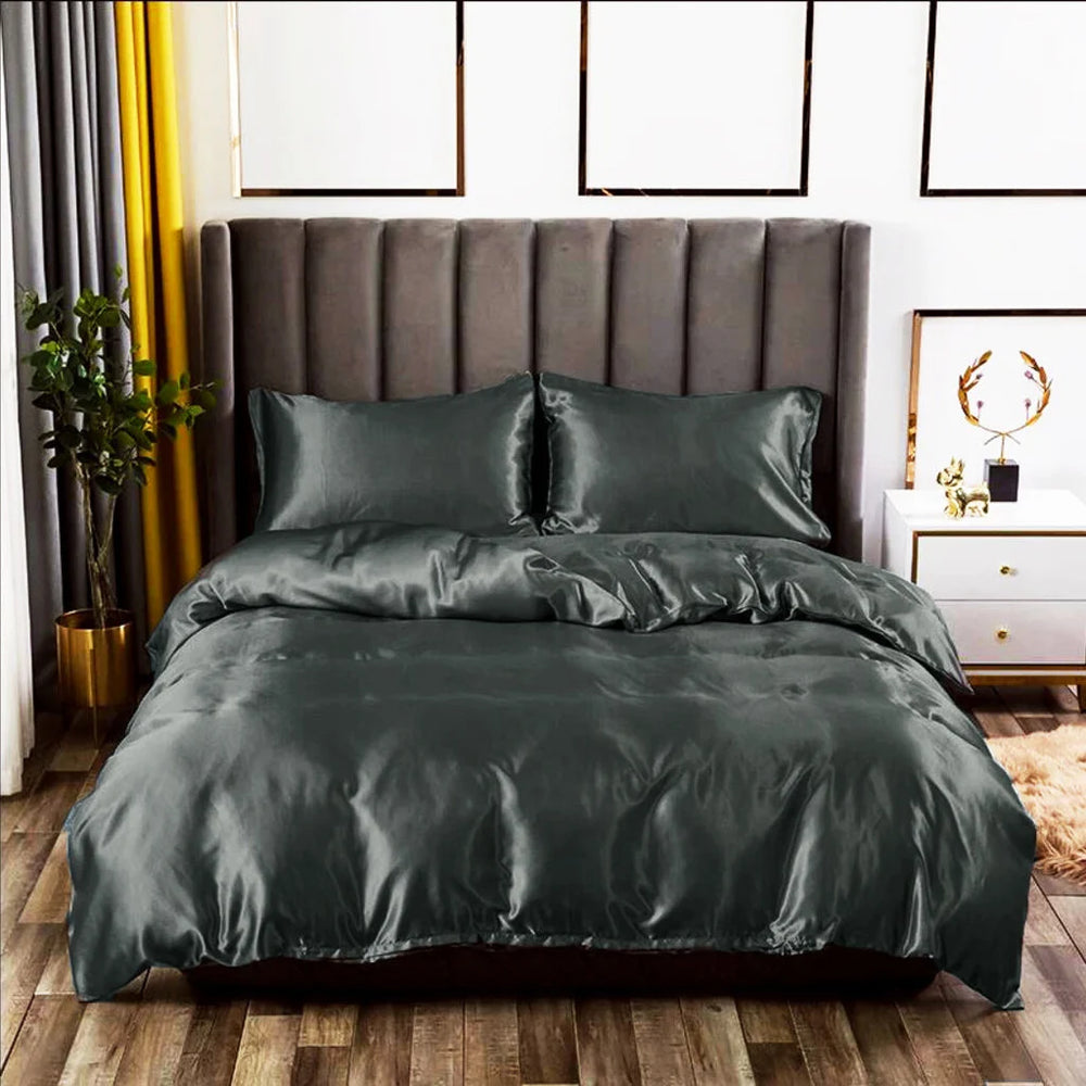 Glans satijn dekbedovertrek - antraciet