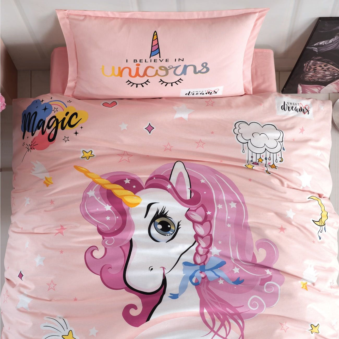 Kinderdekbedovertrek Pink Dreams unicorn - Katoen - 1-persoons (140x220 + 60x70 cm)