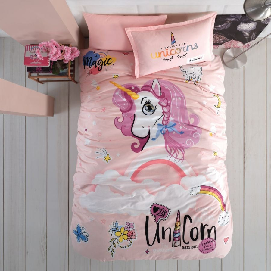 Kinderdekbedovertrek Pink Dreams unicorn - Katoen - 1-persoons (140x220 + 60x70 cm)