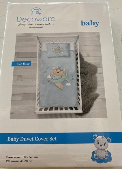 Decoware ledikant dekbedovertrek Pilot bear - katoen - 100x140 + 40x60 cm