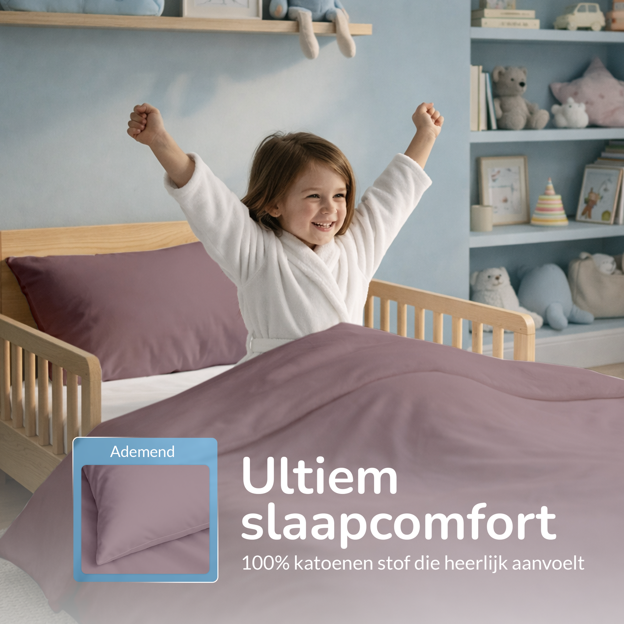 Decoware peuterbed dekbedovertrek uni - Katoen - Roze - 120x150 + 60x70 cm