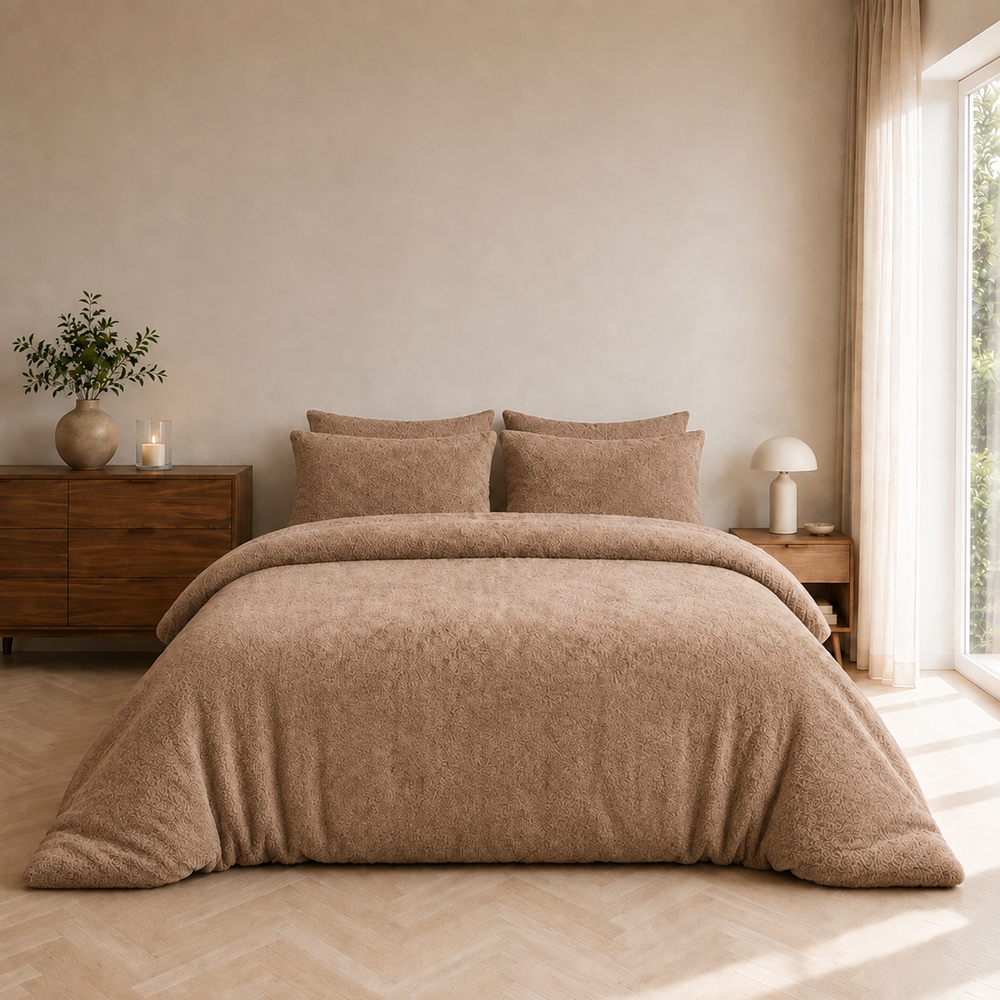 Teddy fleece dekbedovertrek - Taupe - Dubbelzijdig Teddy