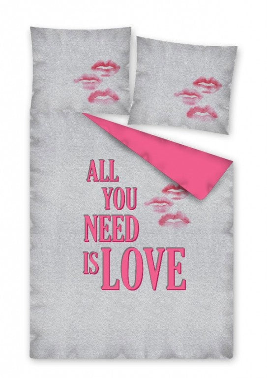 Katoen dekbedovertrek All you need is LOVE - 1-persoons (140x200 + 70x80 cm)