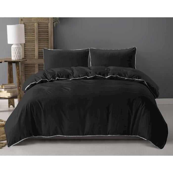 Dekbedovertrek Ball Fringe - zwart - microvezel - 1-persoons