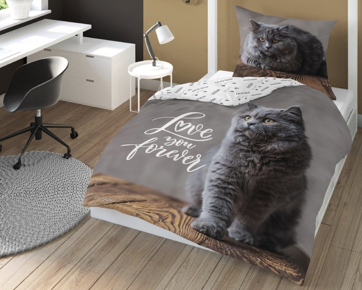 Kinderdekbedovertrek Kat - love forever - Katoen - 1-persoons (140x200 + 70x80 cm)