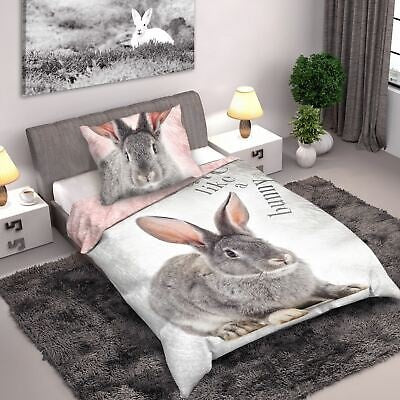 Dekbedovertrek Konijn Cute - Katoen - 1-persoons (140x200 + 70x90 cm)