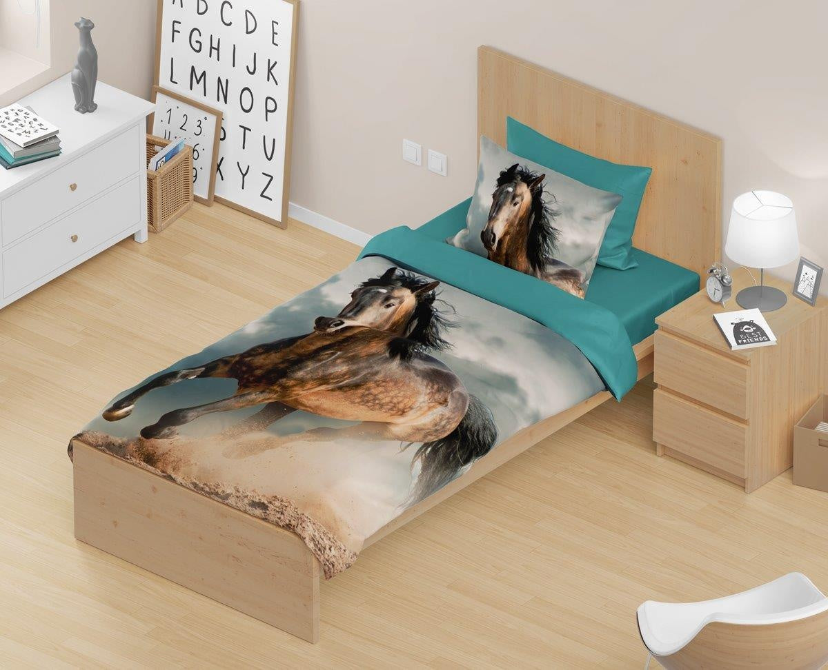 Kinderdekbedovertrek Paard Galop - Katoen - 1-persoons (140x200 + 70x90 cm)