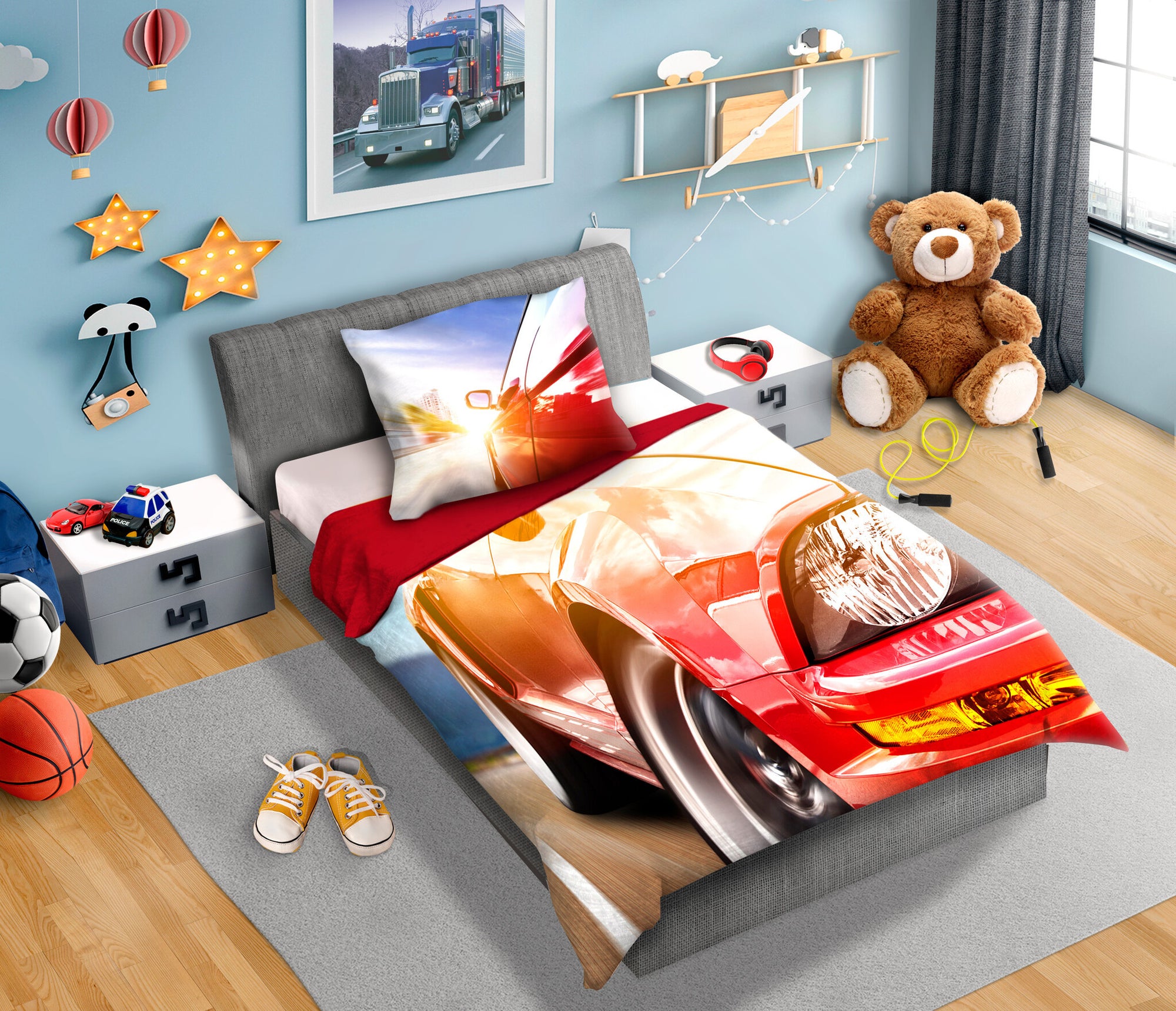 Dekbedovertrek Rode Auto - katoen - 1-persoons (140x200 + 70x90 cm)