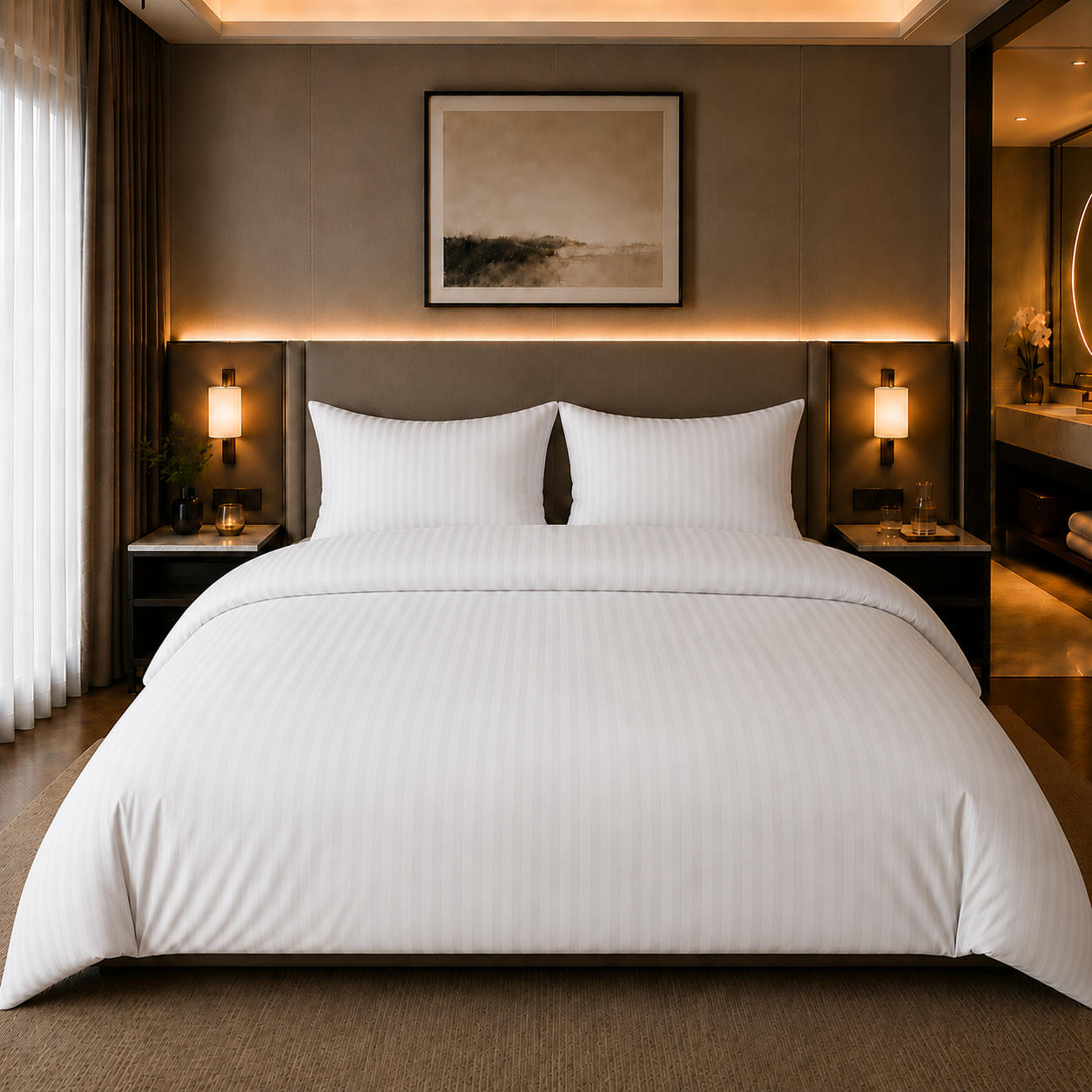 Decoware dekbedovertrek Hotelstreep - Wit - Katoensatijn