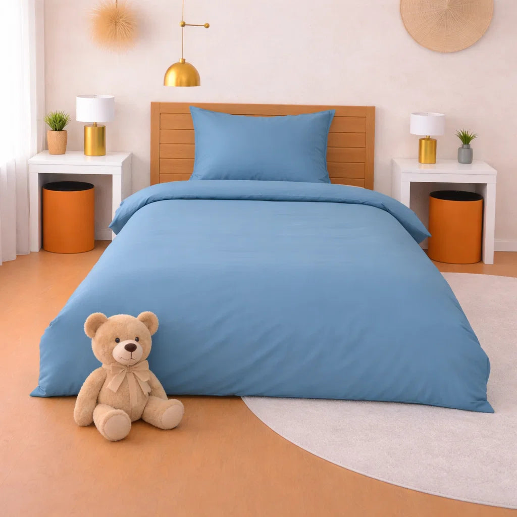 Decoware peuterbed dekbedovertrek uni - Katoen - Blauw - 120x150 + 60x70 cm