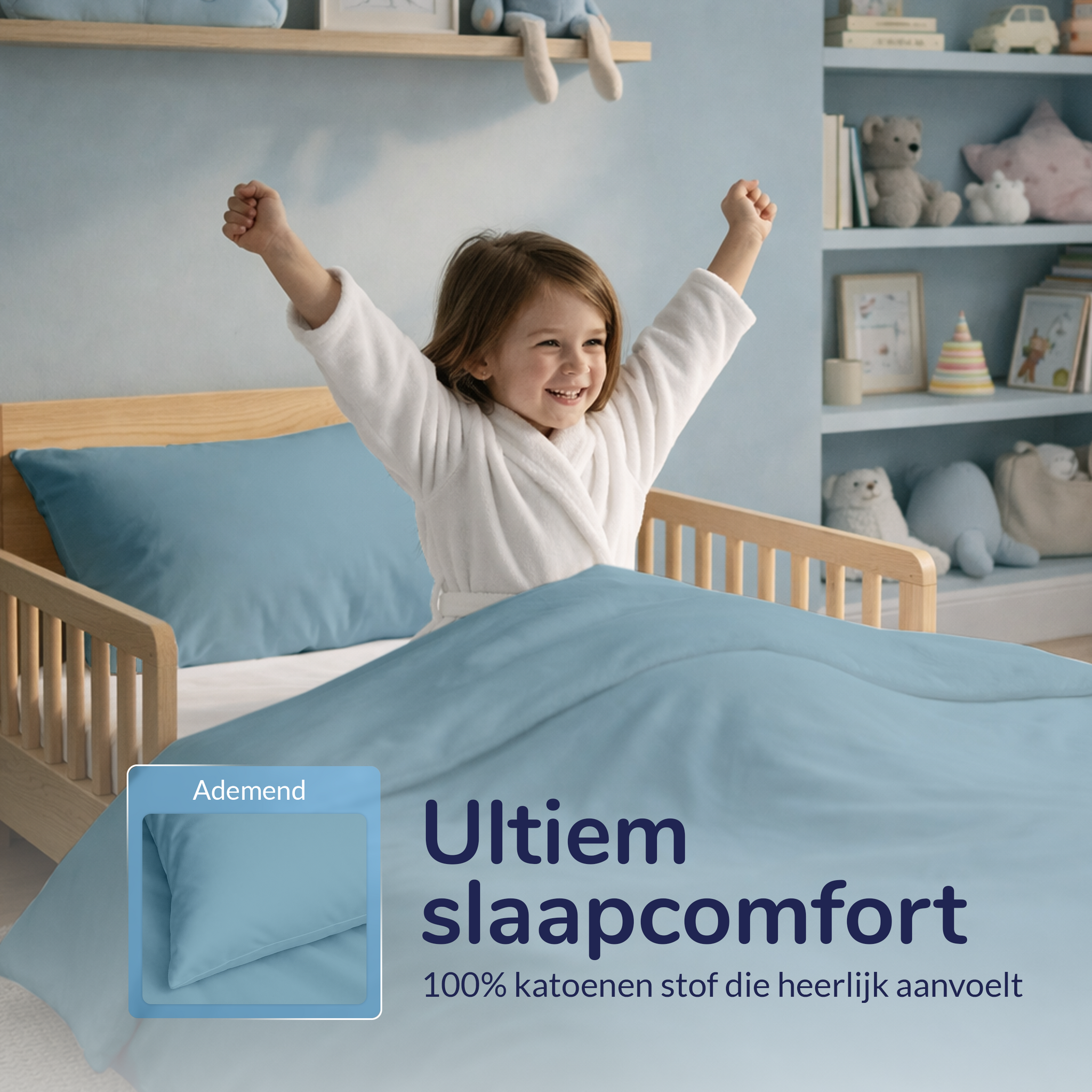 Decoware peuterbed dekbedovertrek uni - Katoen - Blauw - 120x150 + 60x70 cm