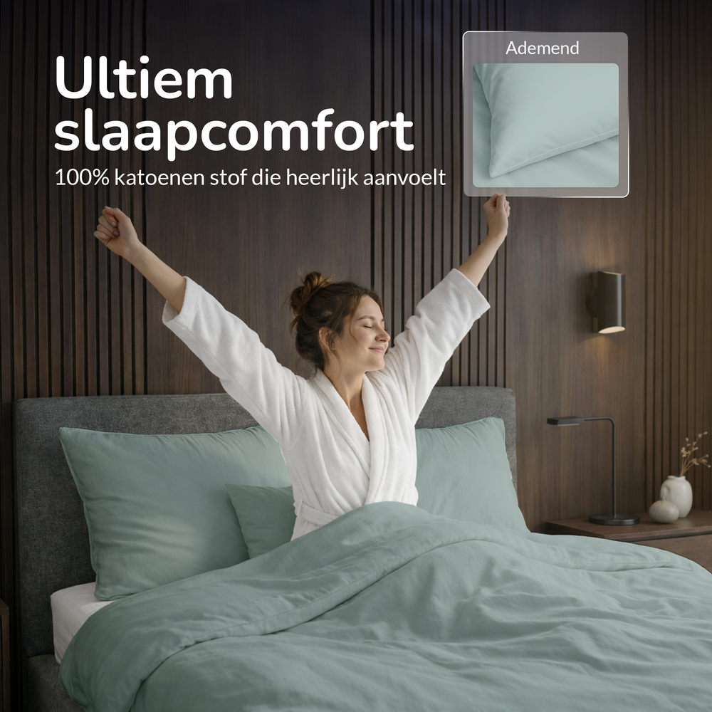 Decoware dekbedovertrek uni - groen - katoen