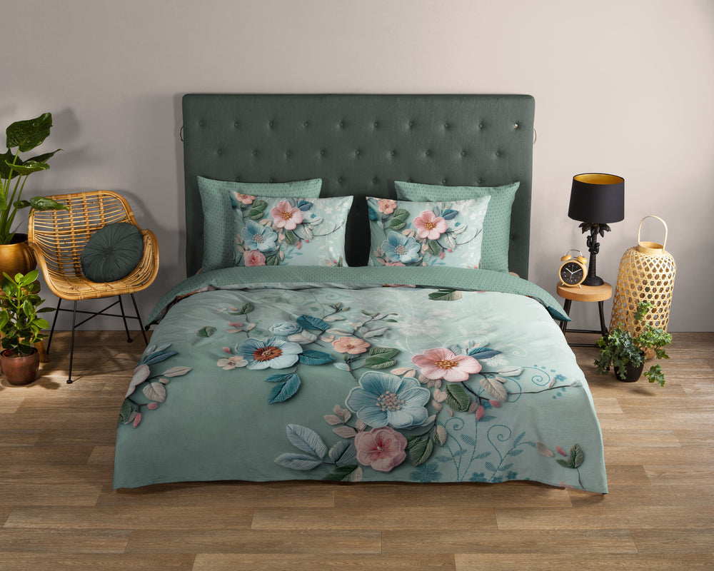bloemen dekbedovertrek groen