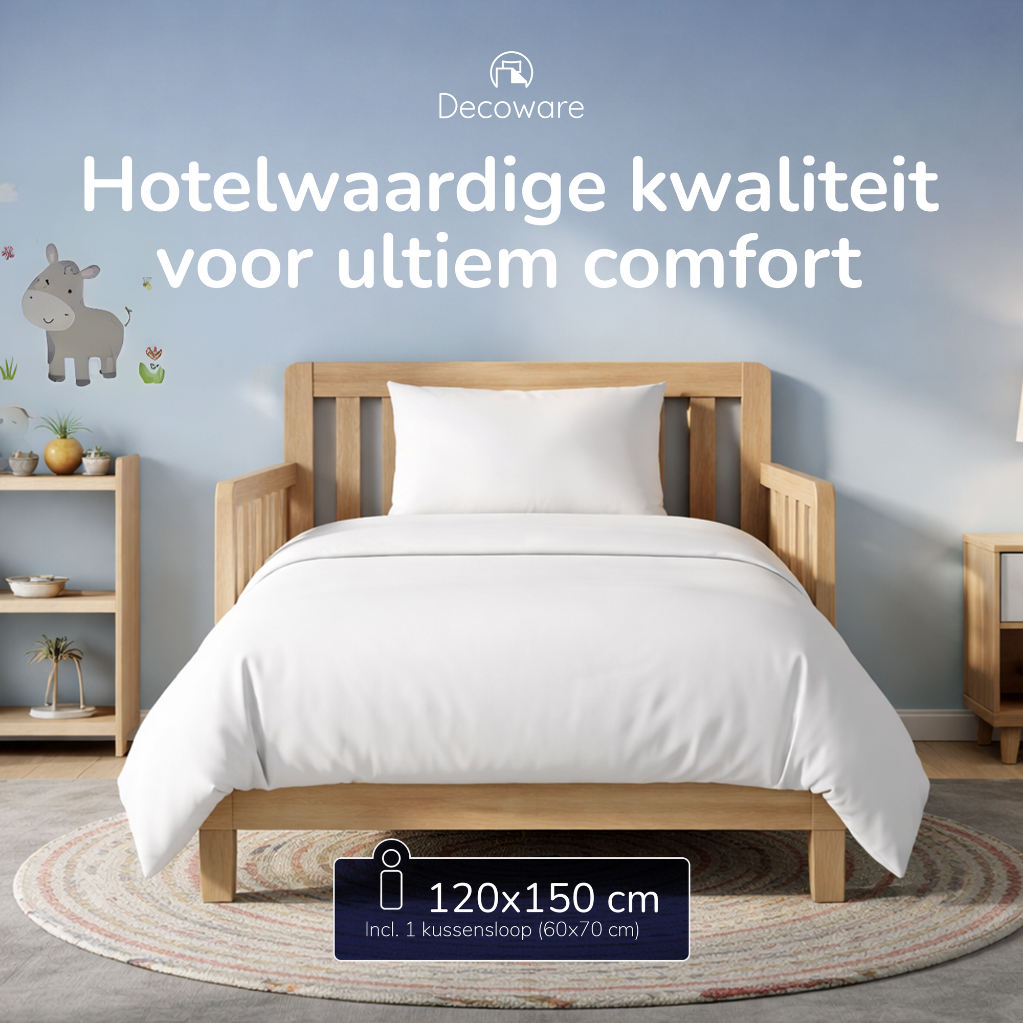 Decoware peuterbed dekbedovertrek uni - Katoen - Wit - 120x150 + 60x70 cm