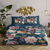 Katoen satijn dekbedovertrek Fiori blauw - 1-persoons (140x220 + 60x70cm)