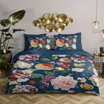 Katoen satijn dekbedovertrek Fiori blauw - 1-persoons (140x220 + 60x70cm)
