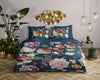 Descanso dekbedovertrek Fiori - blauw - katoensatijn - eenpersoons - 140x220 + 60x70cm