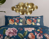 Descanso dekbedovertrek Fiori - blauw - katoensatijn - eenpersoons - 140x220 + 60x70cm