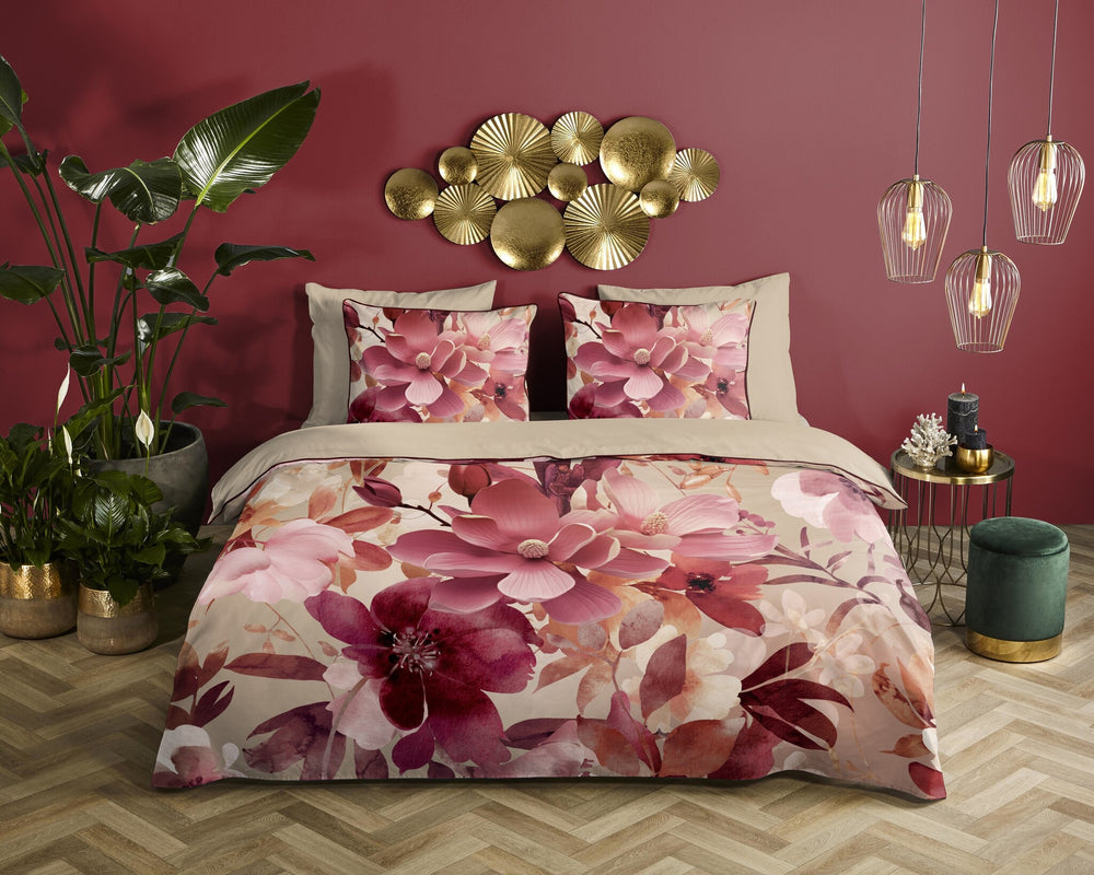 Descanso dekbedovertrek Chaja - bloemen - zand - Katoen satijn