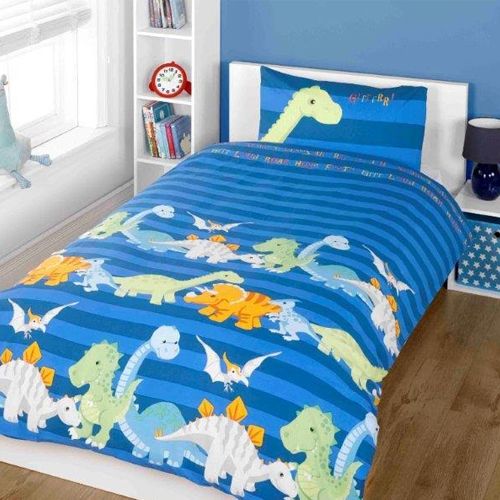 Kinder dekbedovertrek Baby Dino's - blauw - polykatoen - 1-persoons (135x200 + 50x75 cm)
