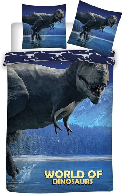 Dinosaurus kinderdekbedovertrek T-rex - microvezel - 1-persoons (140x200+ 63x63 cm)