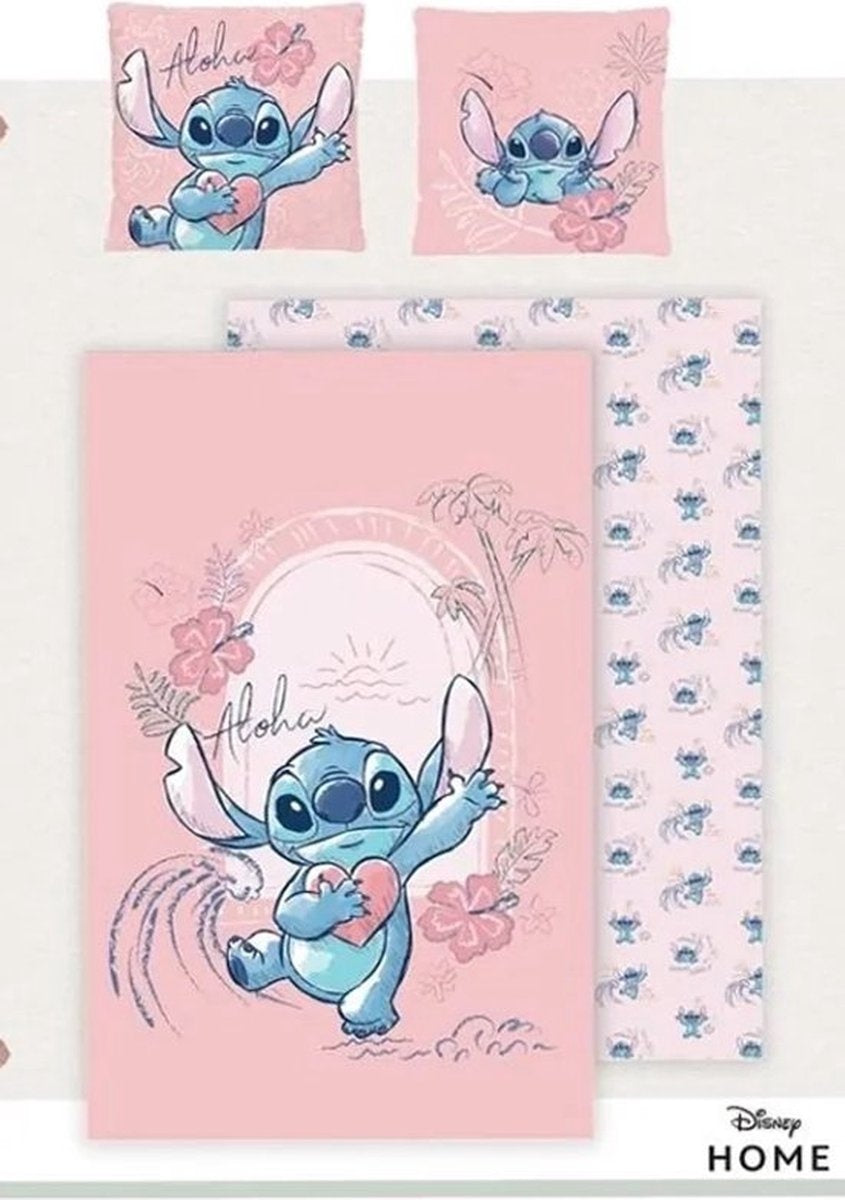 Lilo & Stitch dekbedovertrek Alohastitch - roze  - katoen - lits-jumeaux (240x220+ 2st. 65x65 cm)