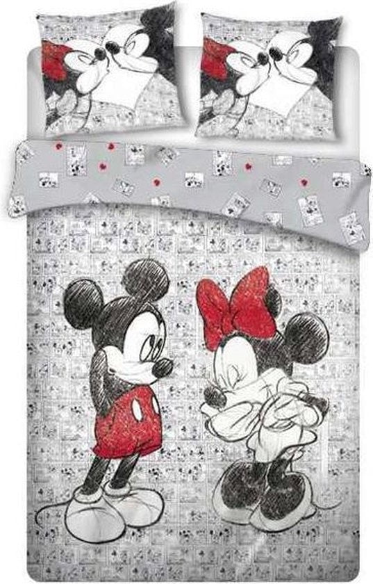 Mickey & Minnie Mouse dekbedovertrek Kissing - microvezel - lits-jumeaux (240x220 + 2st 63x63 cm)